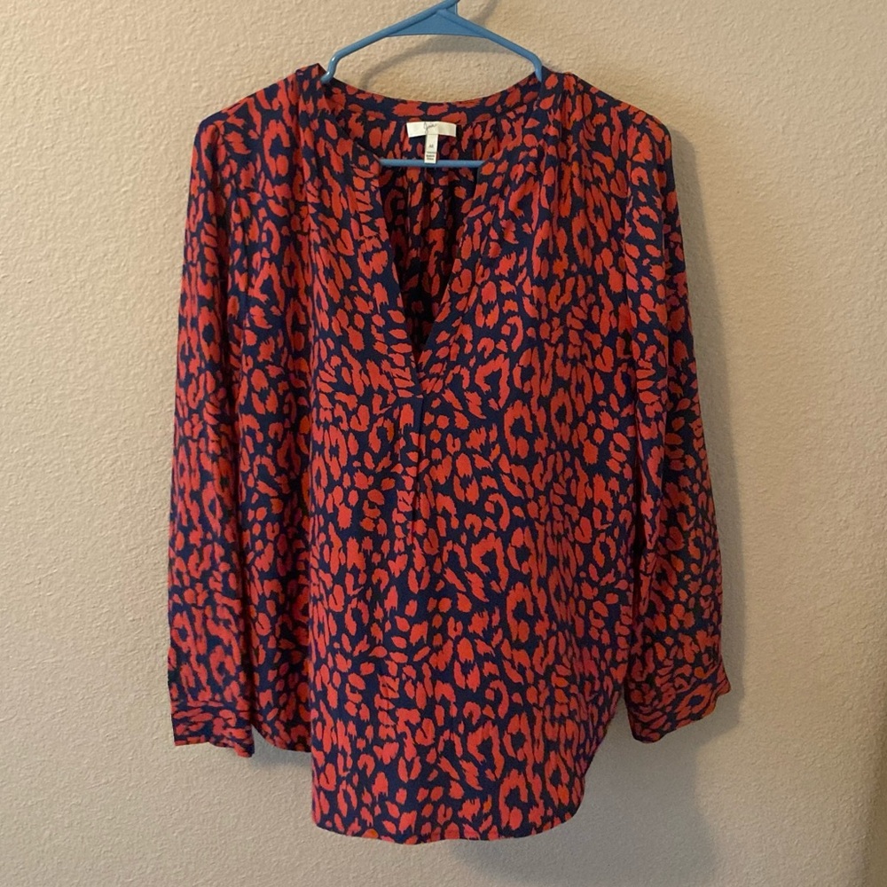 Joie Silk Long-Sleeve V-Neck Blouse